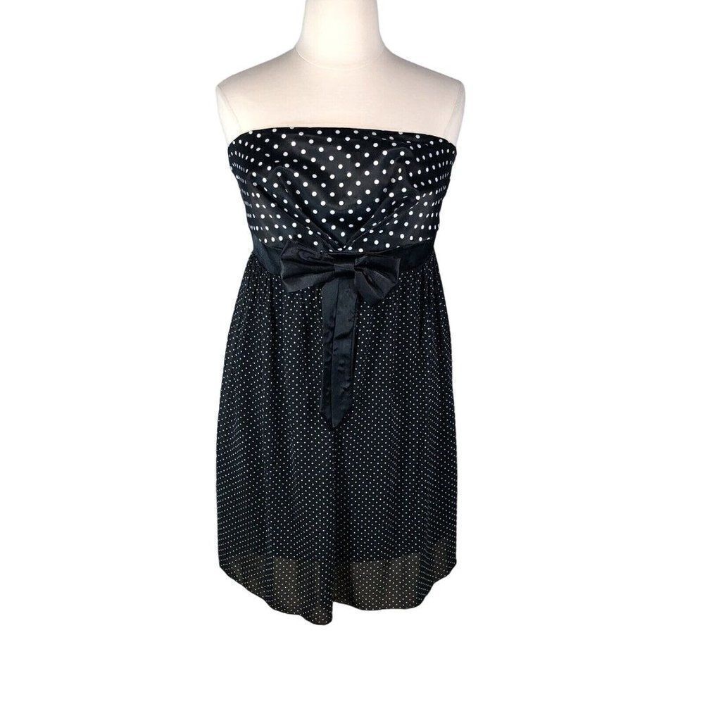 Retro Pin Up Strapless Polka Dot Dress XXL Satin Chiffon Swing Rockabilly Plus